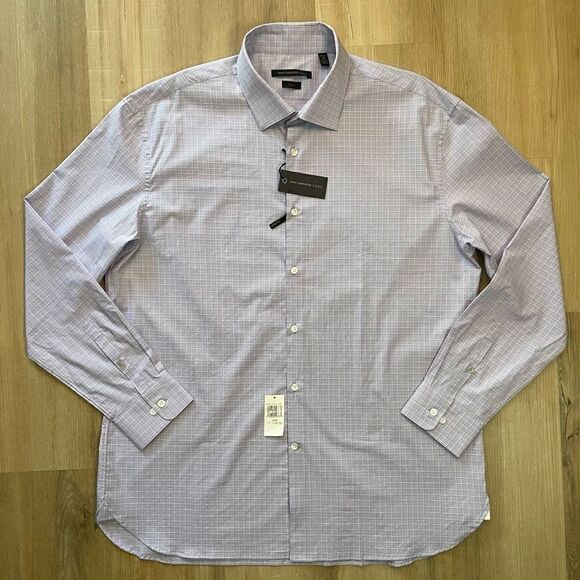 John Varvatos USA Men’s Purple Checkered Slim Fit Button Up Shirt Size XL NWT - Picture 1 of 8